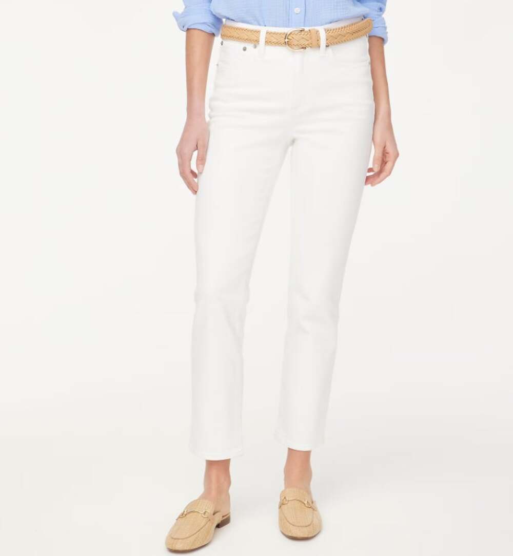 J.Crew Essential Straight Leg Jeans WMNS 27 White Denim Mid-Rise All-Day Stretch